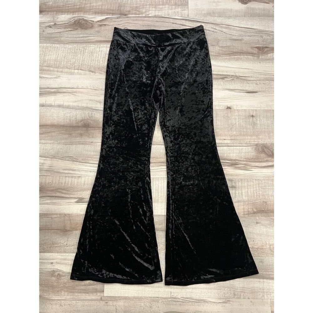 SHEIN Bae Black Velvet Bell Bottom Flair Crushed Velvet Pants size XL